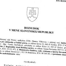Judgment of the District Court in Prešov on the segregation of Roma children from Malý Slivník at the primary school in a village Terňa